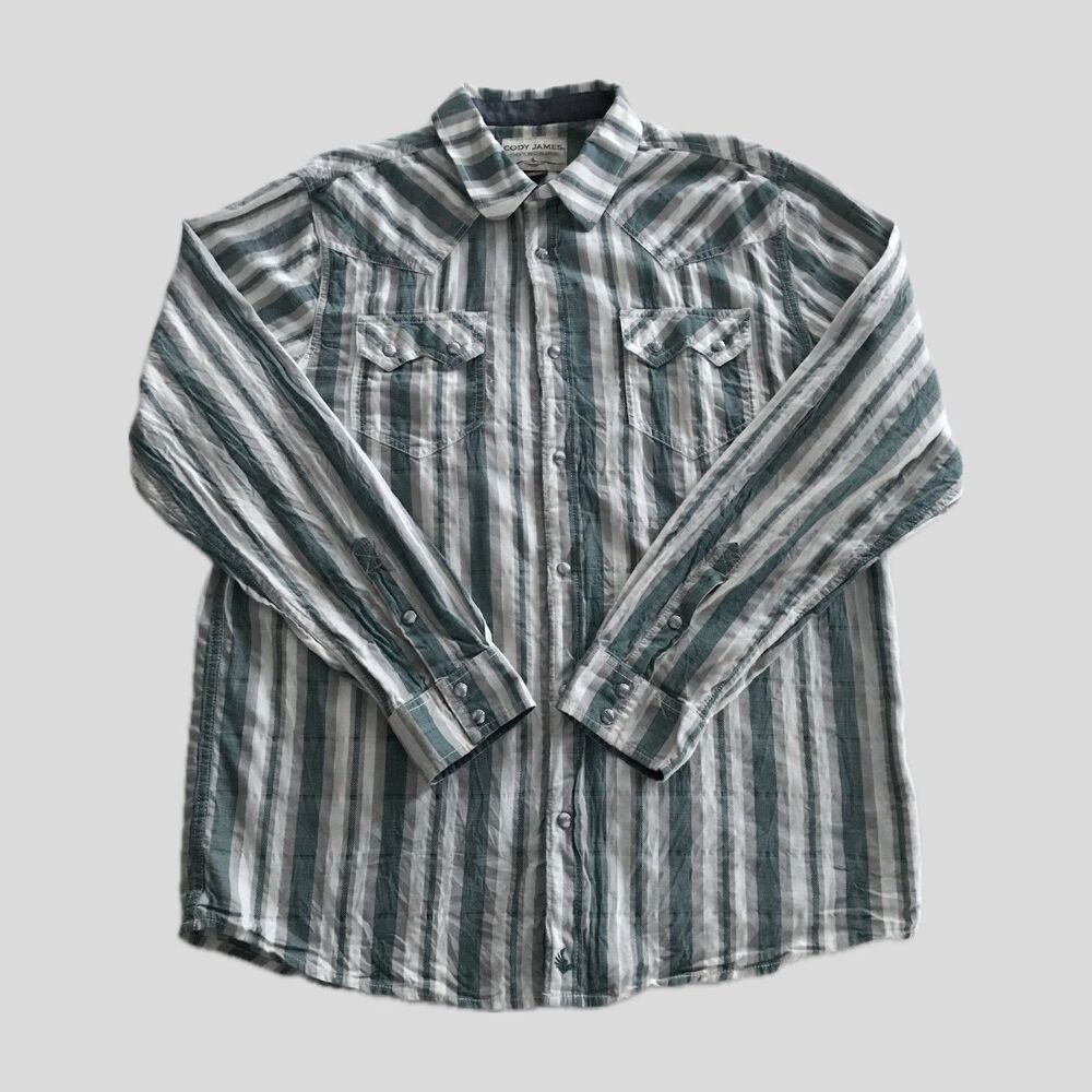 Cody James Green Ivory Striped Long Sleeve Western Pearl Snap Shirt NWOT XL
